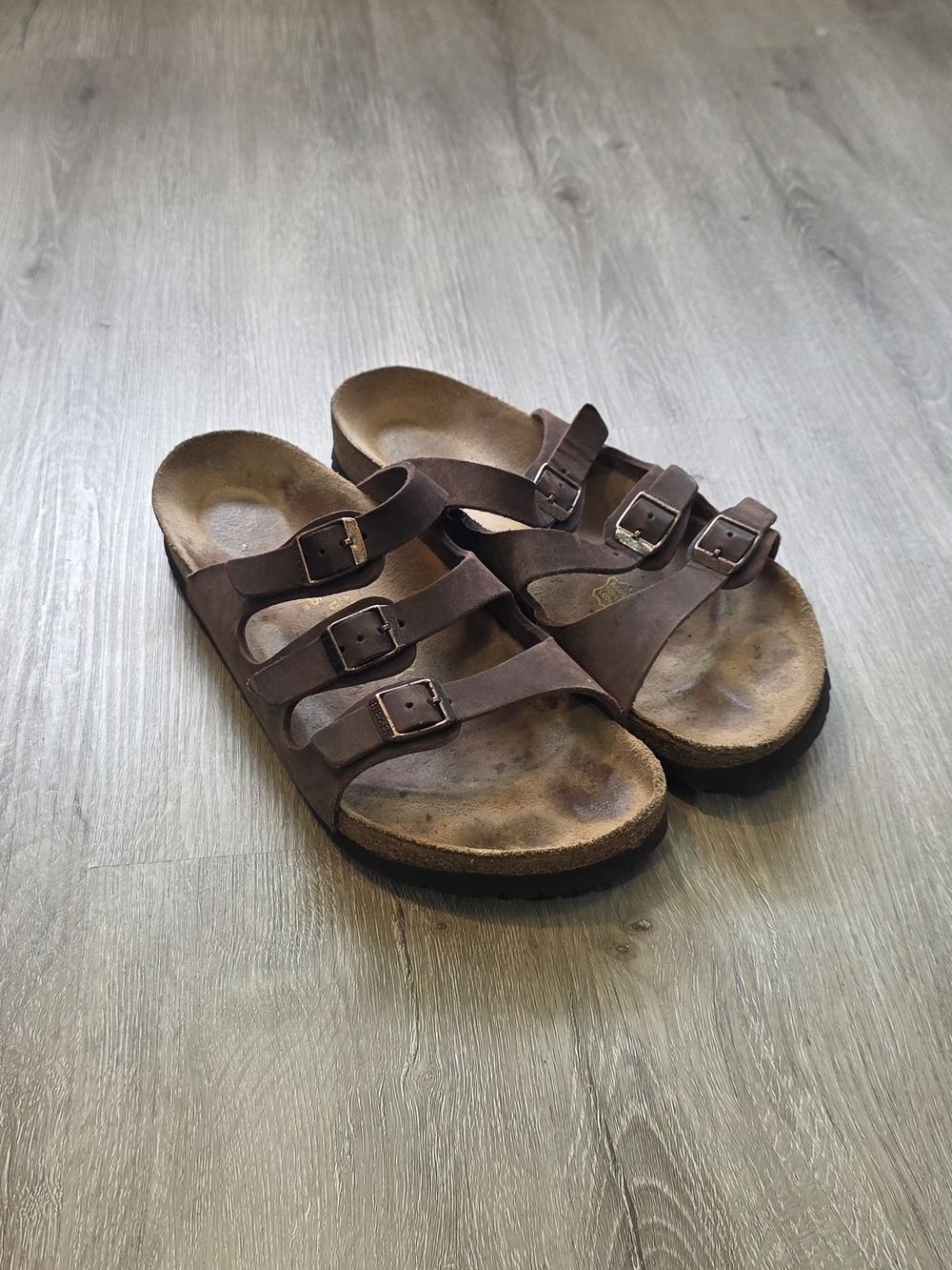 Birkenstock Brown Triple-Buckle Leather Slide Sandals Size 10 (41)